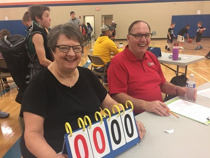 Tom & Anita Keeping Score at Basketball Tourney