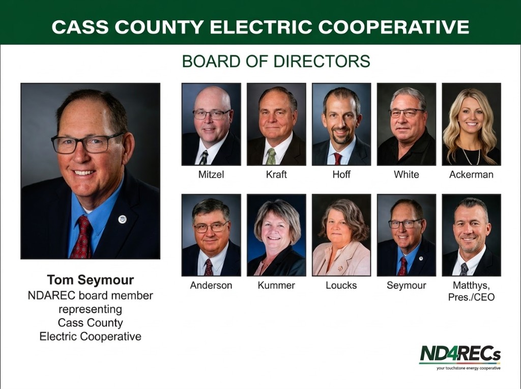 Tom Seymour, NDAREC board member representing Cass County Electric Cooperative, with the Cass County Electric Cooperative Board of Directors
